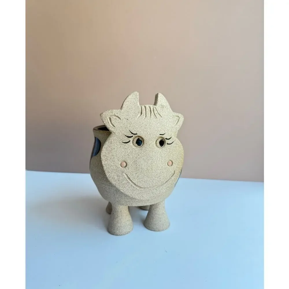 Handmade Pottery Cow Planter | Signed Mara Cute Animal Decor Ceramic Plant Pot